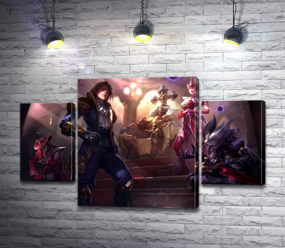

Модульная картина ArtPoster Герои видеоигры League of legends: шут Шако , ведьма Синдра , исследователь Эзреаль , железный призрак Мордекайзер , мастер карт Твистед Фейт (Twisted Fate) 80x49 см Модуль №7