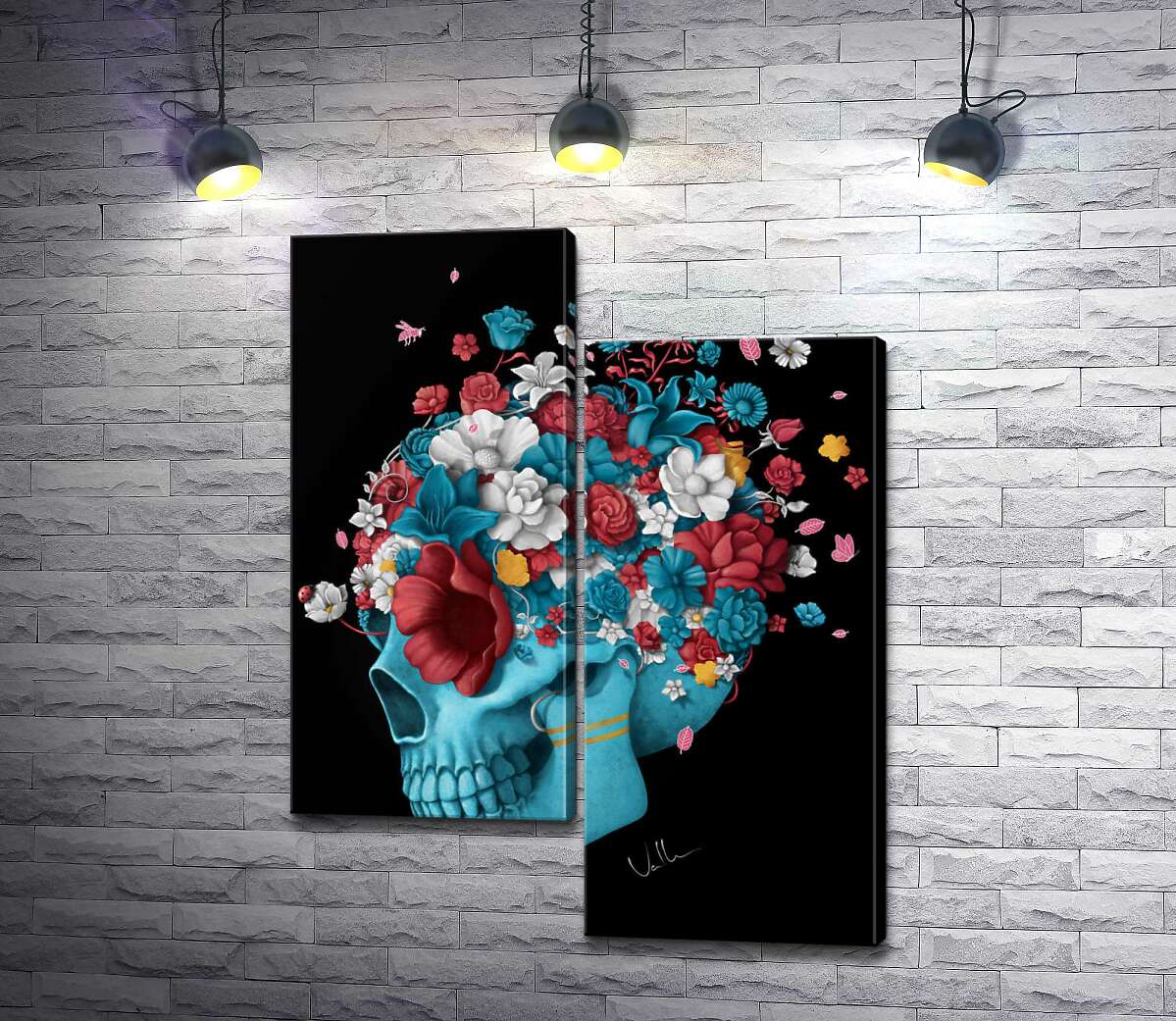 

Модульная картина ArtPoster Голубой профиль черепа, украшен разноцветными цветами 50x66 см Модуль №5