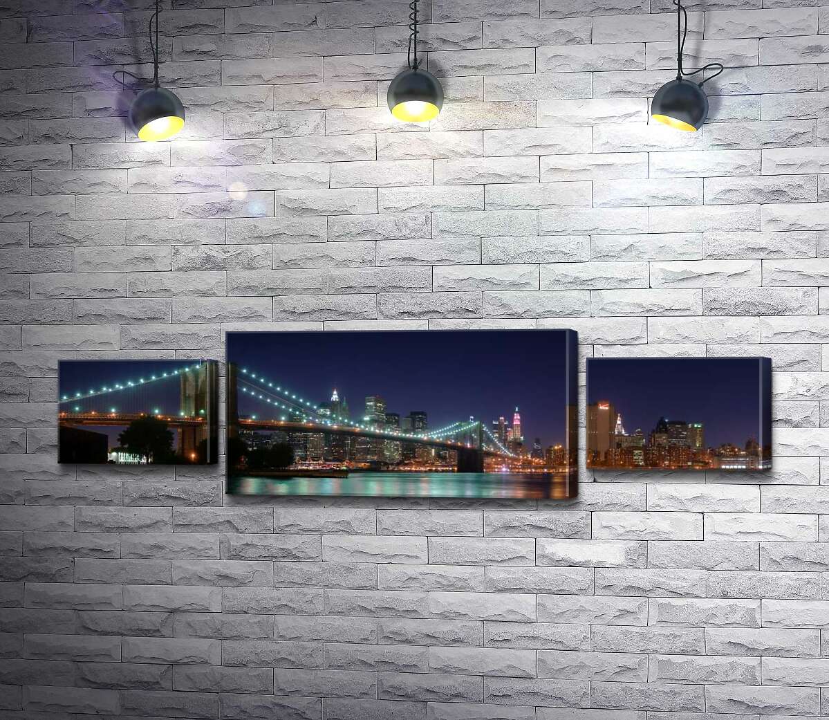 

Модульная картина ArtPoster Гирлянды фонарей Бруклинского моста (Brooklyn Bridge) отражаются в водах пролива Ист-ривер (East River) 120x34 см Модуль №7
