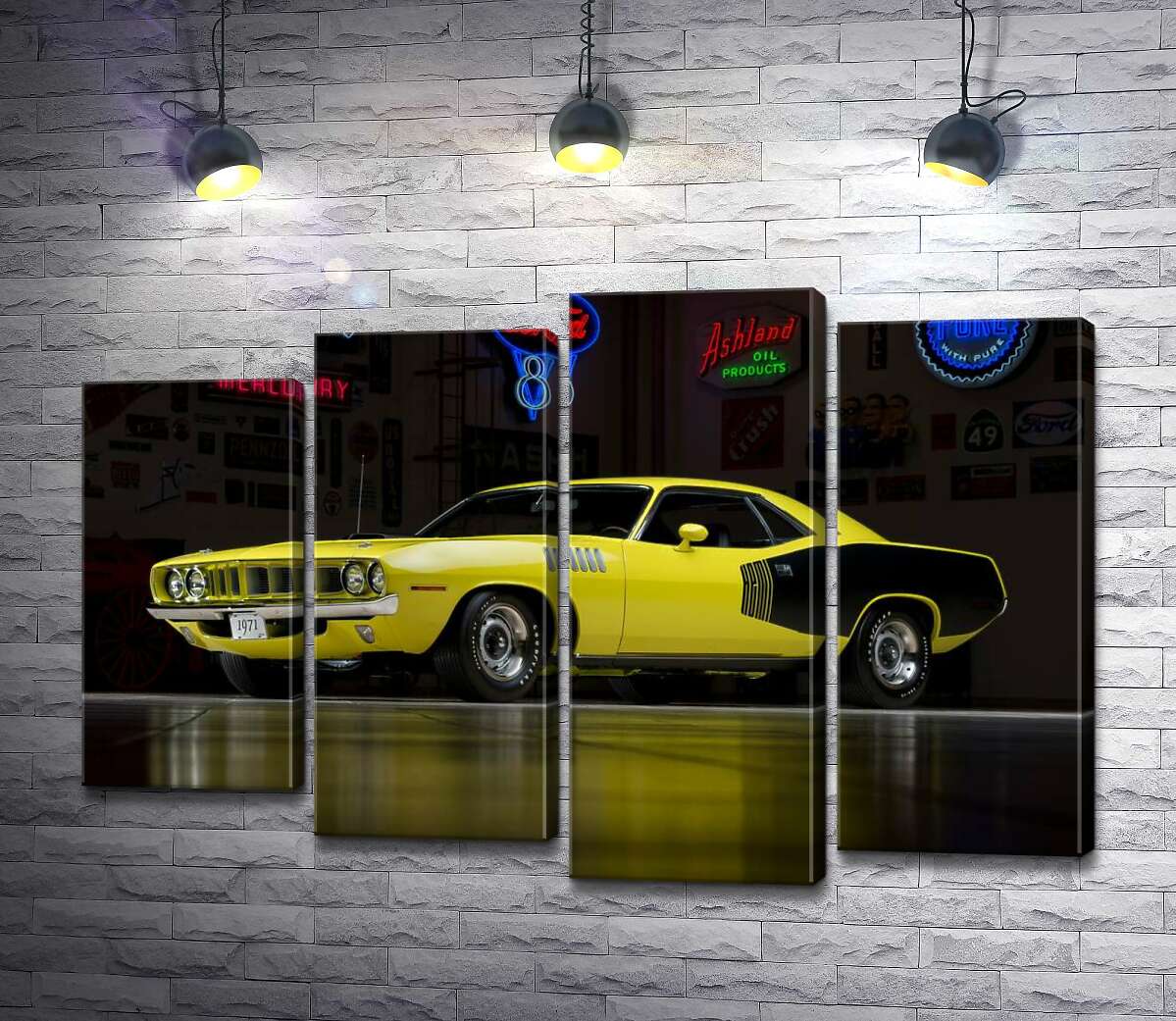 

Модульная картина ArtPoster Желтый спортивный автомобиль Plymouth Barracuda, родом из 70-х 80x54 см Модуль №21