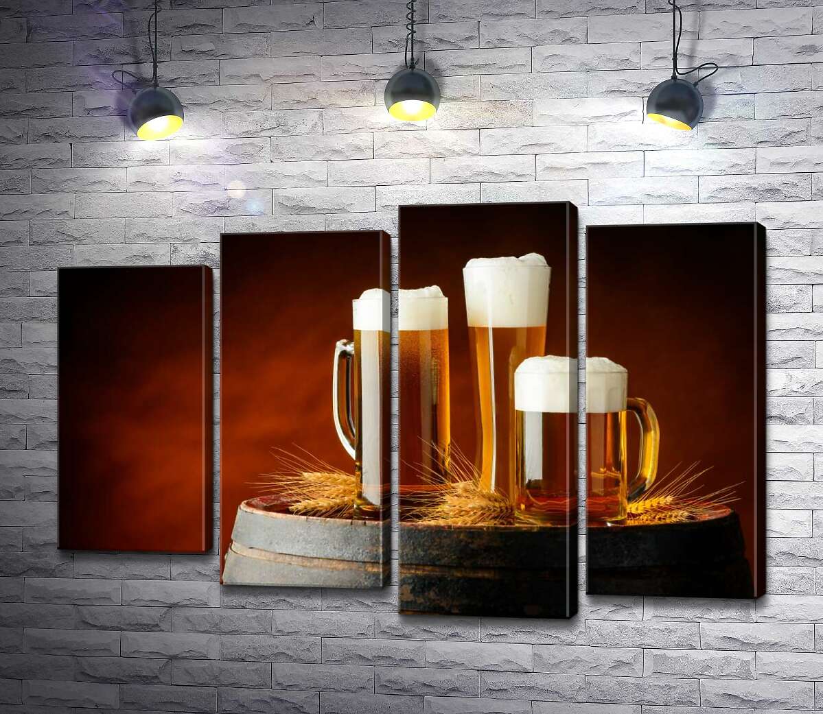 

Модульная картина ArtPoster Желтое пиво пенится в бокалах на деревянной бочке 80x54 см Модуль №21