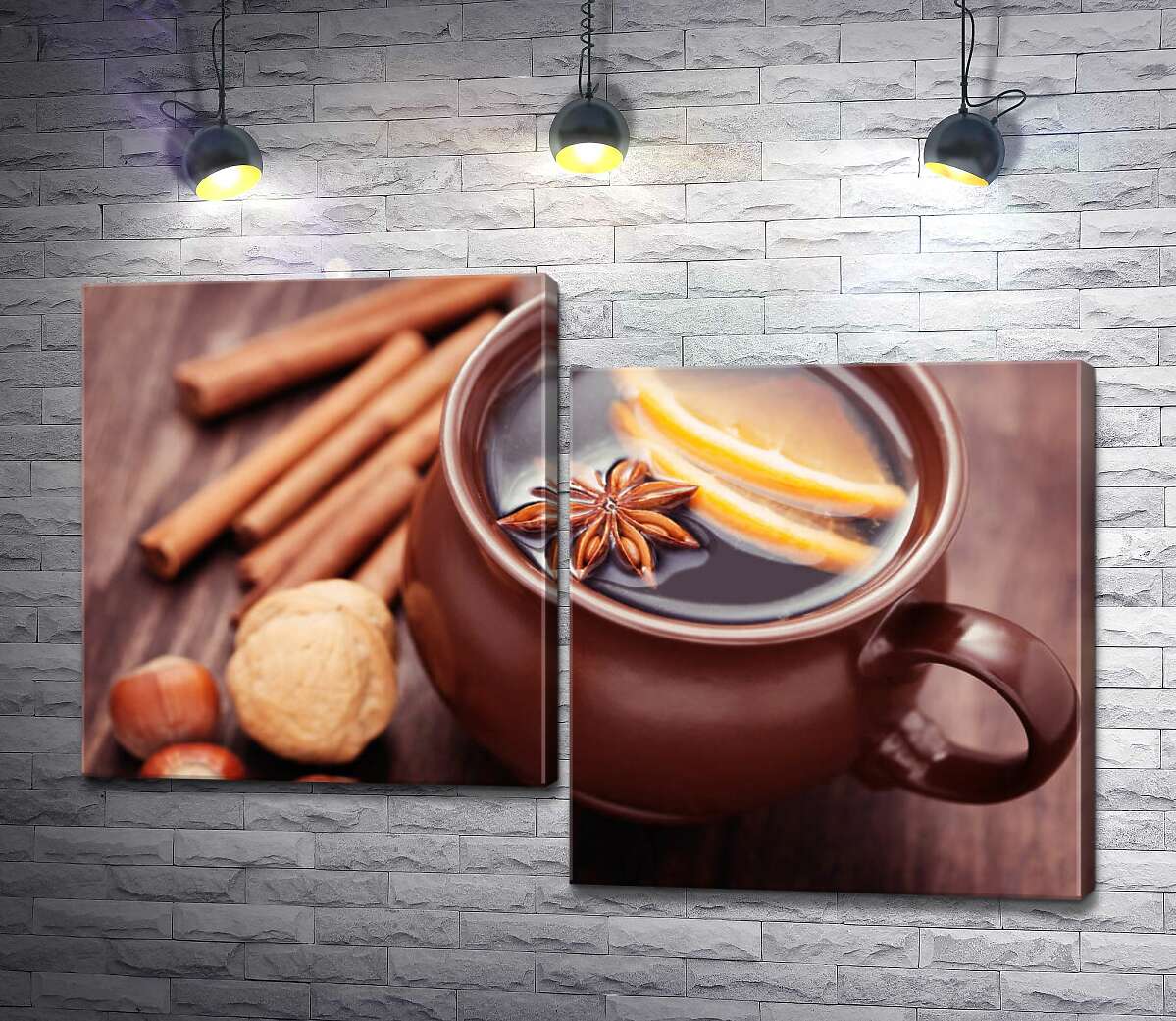 

Модульная картина ArtPoster Глиняная чашка с глинтвейном, цитрусами и бадьяном рядом с корицей, мускатным и лесными орехами 100x68 см Модуль №5