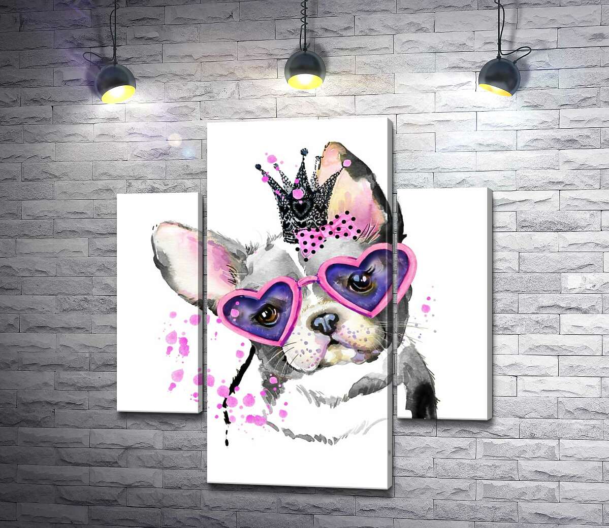 

Модульная картина ArtPoster Гламурный французский бульдог с розовым бантом, короной и в очках 80x89 см Модуль №7