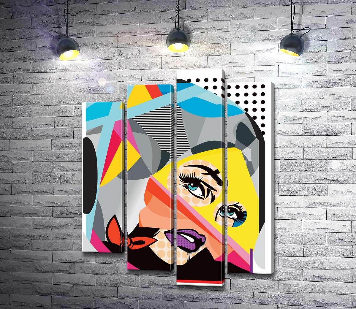 

Модульная картина ArtPoster Голубоглазая девушка в изгибах геометрических форм 132x170 см Модуль №21
