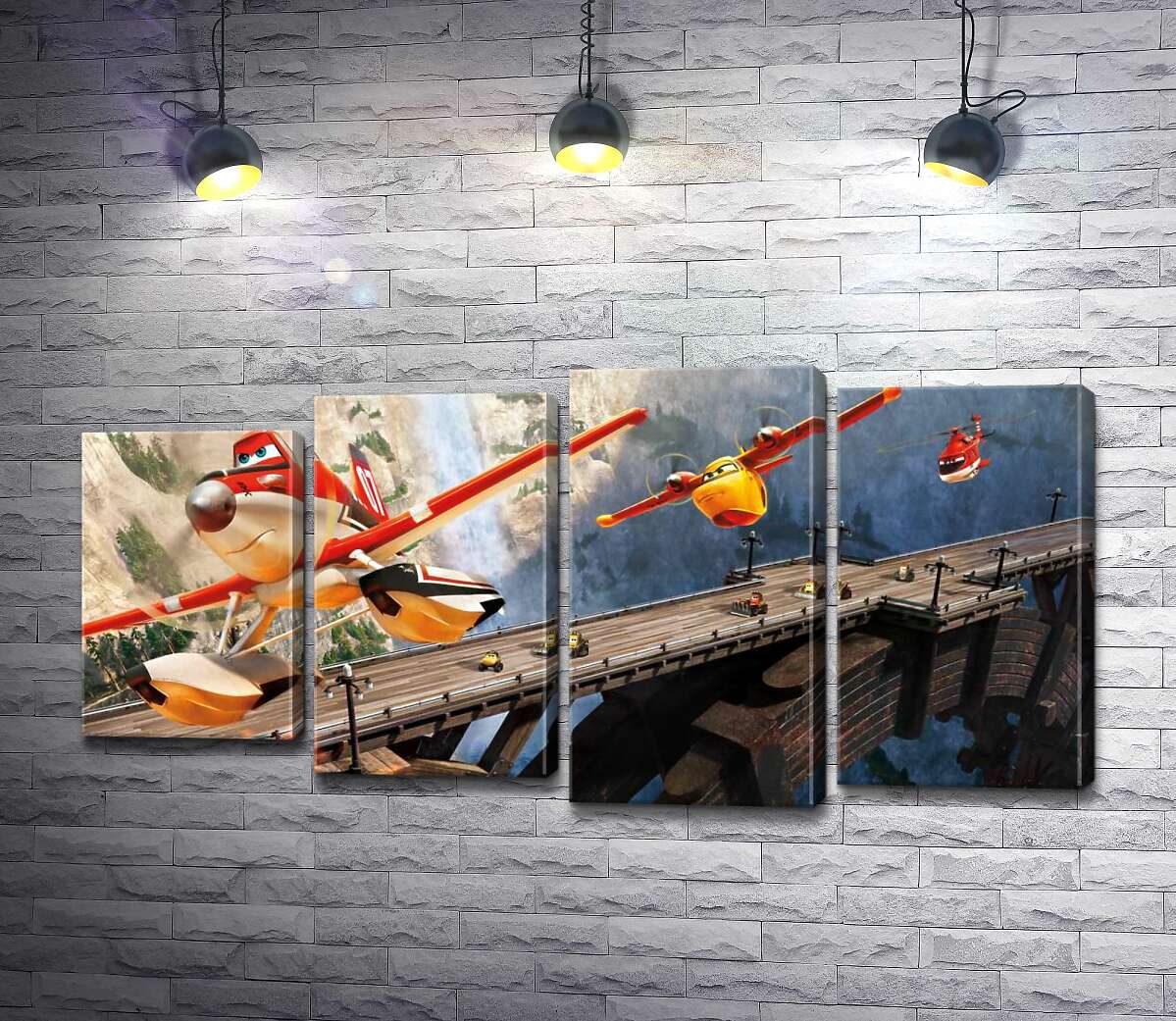 

Модульная картина ArtPoster Герои мультфильма "Самолеты" спешат на спасательную операцию 132x66 см Модуль №21