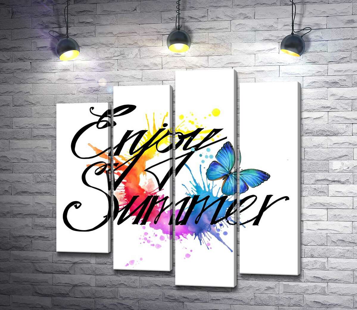 

Модульная картина ArtPoster Голубая бабочка летает среди надписи "enjoy summer" 80x80 см Модуль №21