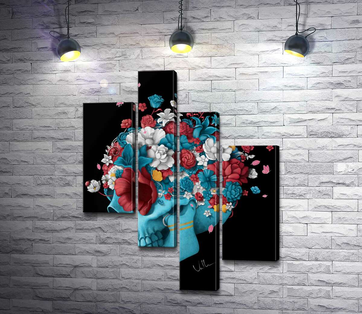 

Модульная картина ArtPoster Голубой профиль черепа, украшен разноцветными цветами 100x131 см Модуль №20