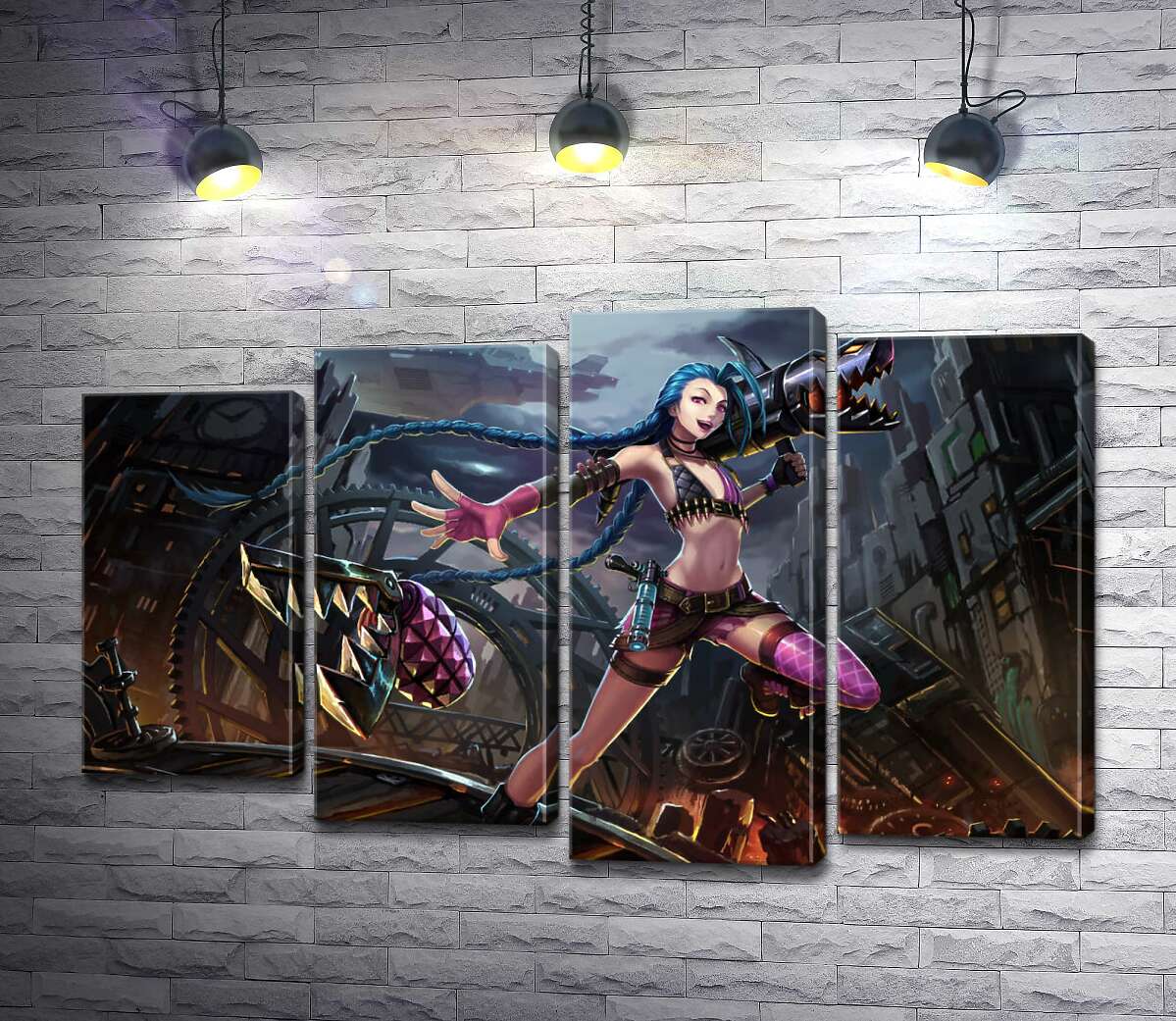 

Модульная картина ArtPoster Героиня игры League of Legends, хулиганка Джинкс, на фоне разрушенного города 132x83 см Модуль №21