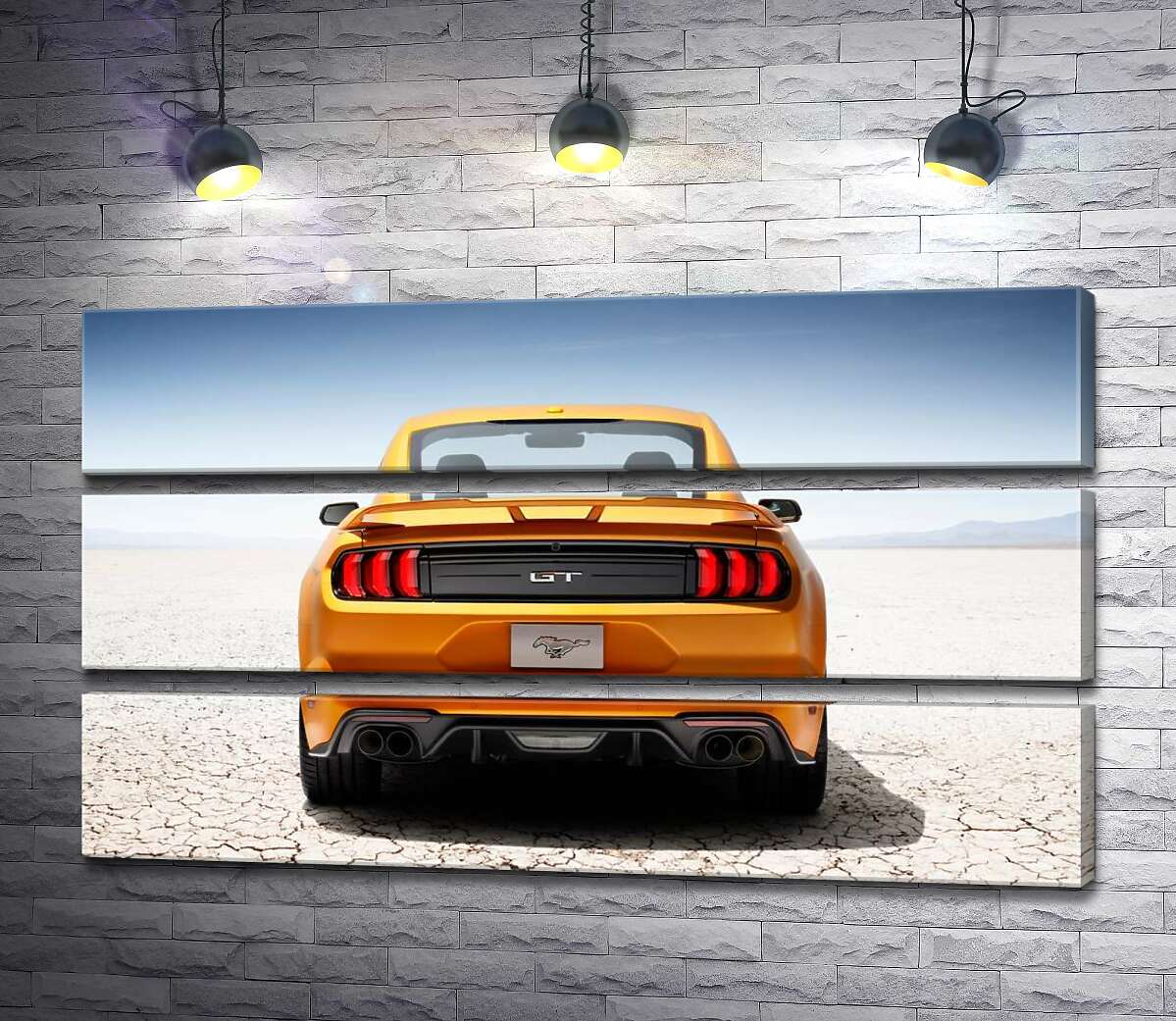 

Модульная картина ArtPoster Желтый автомобиль Ford Mustang GT среди пустыни 107x60 см Модуль №13