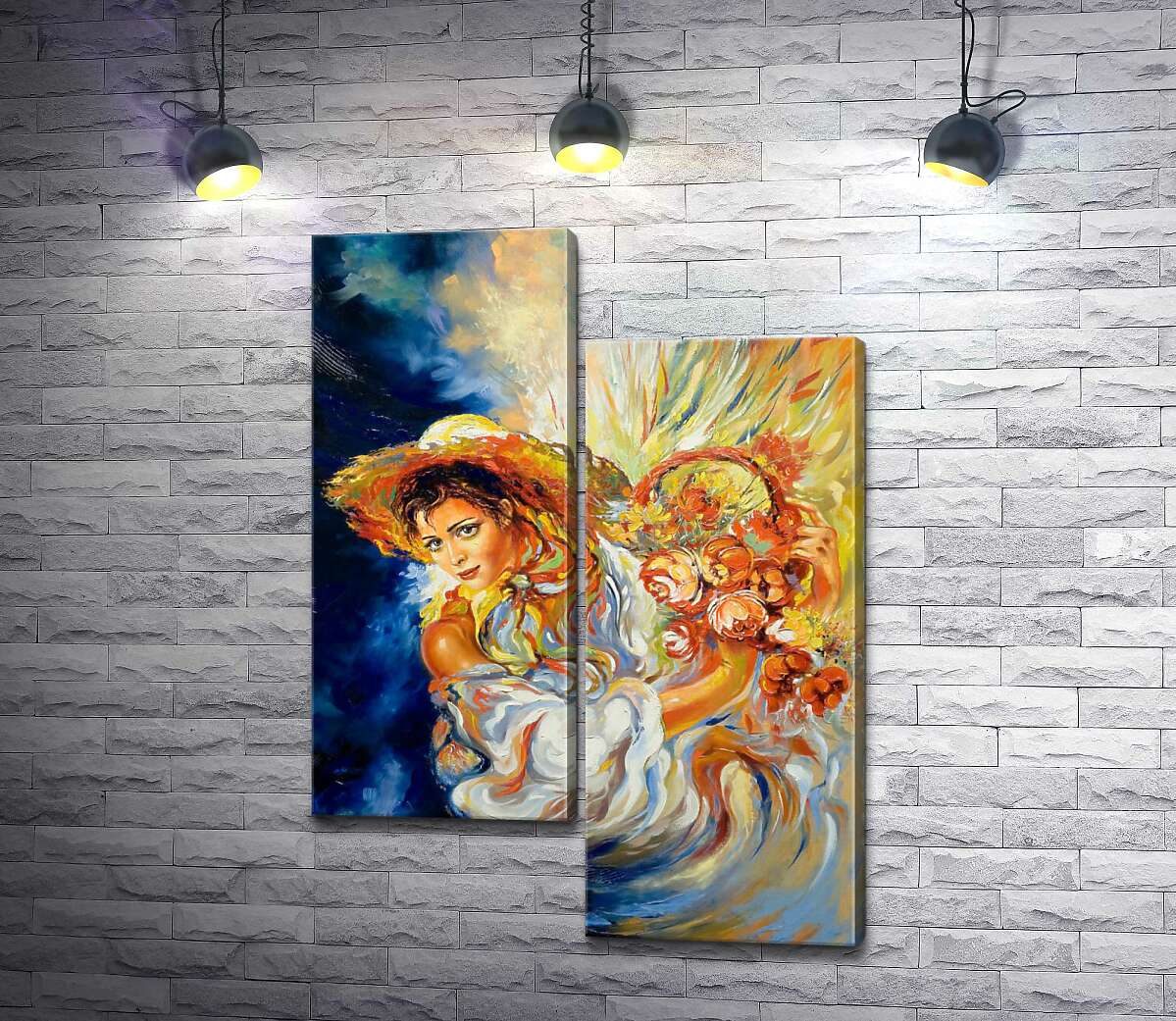 

Модульная картина ArtPoster Девушка в соломенной шляпе держит в руках корзину с цветами 130x183 см Модуль №5