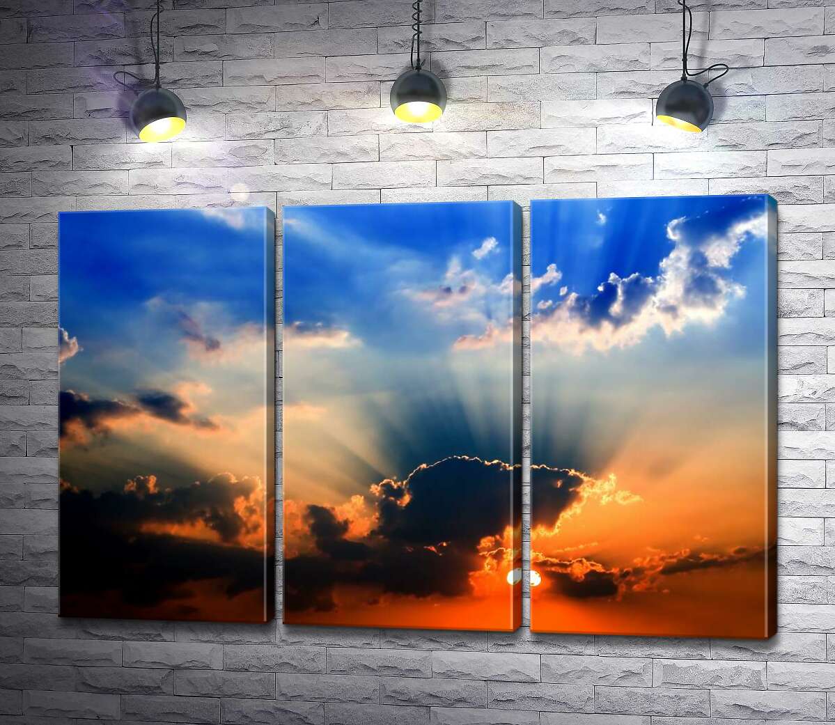 

Модульная картина ArtPoster Горячие лучи солнца пробиваются сквозь холодные облака 132x87 см Модуль №11