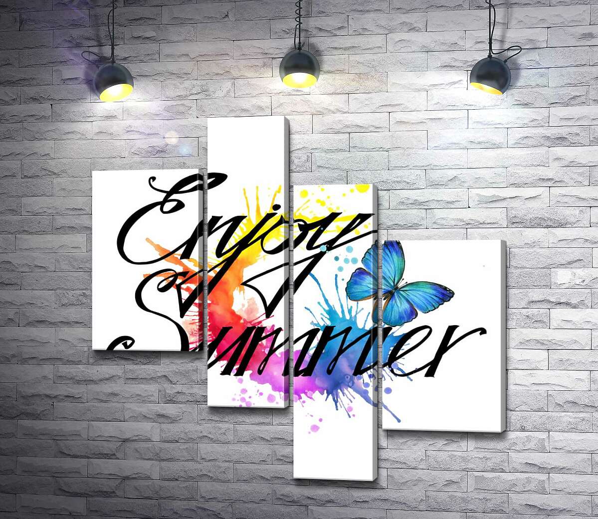 

Модульная картина ArtPoster Голубая бабочка летает среди надписи "enjoy summer" 100x100 см Модуль №20