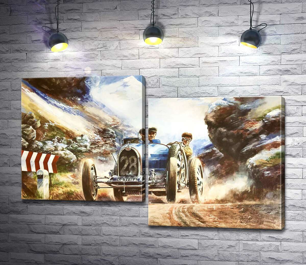 

Модульная картина ArtPoster Гоночный автомобиль Bugatti Type 35 на трассе среди заснеженных Альп 100x64 см Модуль №5