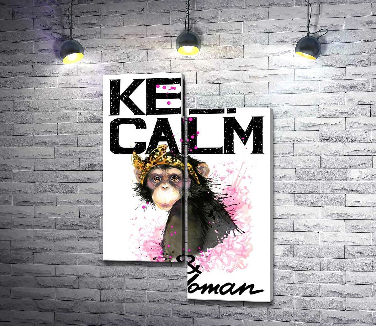 

Модульная картина ArtPoster Гламурная обезьяна среди надписи "keep calm and be woman" 100x147 см Модуль №5