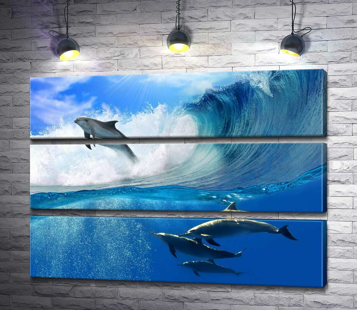 

Модульная картина ArtPoster Дельфины выныривают из гребня волны 85x60 см Модуль №13