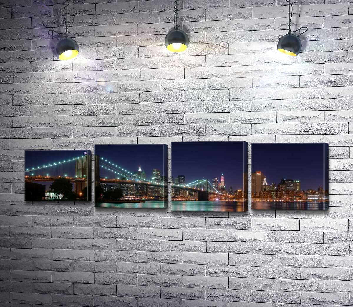 

Модульная картина ArtPoster Гирлянды фонарей Бруклинского моста (Brooklyn Bridge) отражаются в водах пролива Ист-ривер (East River) 132x38 см Модуль №21