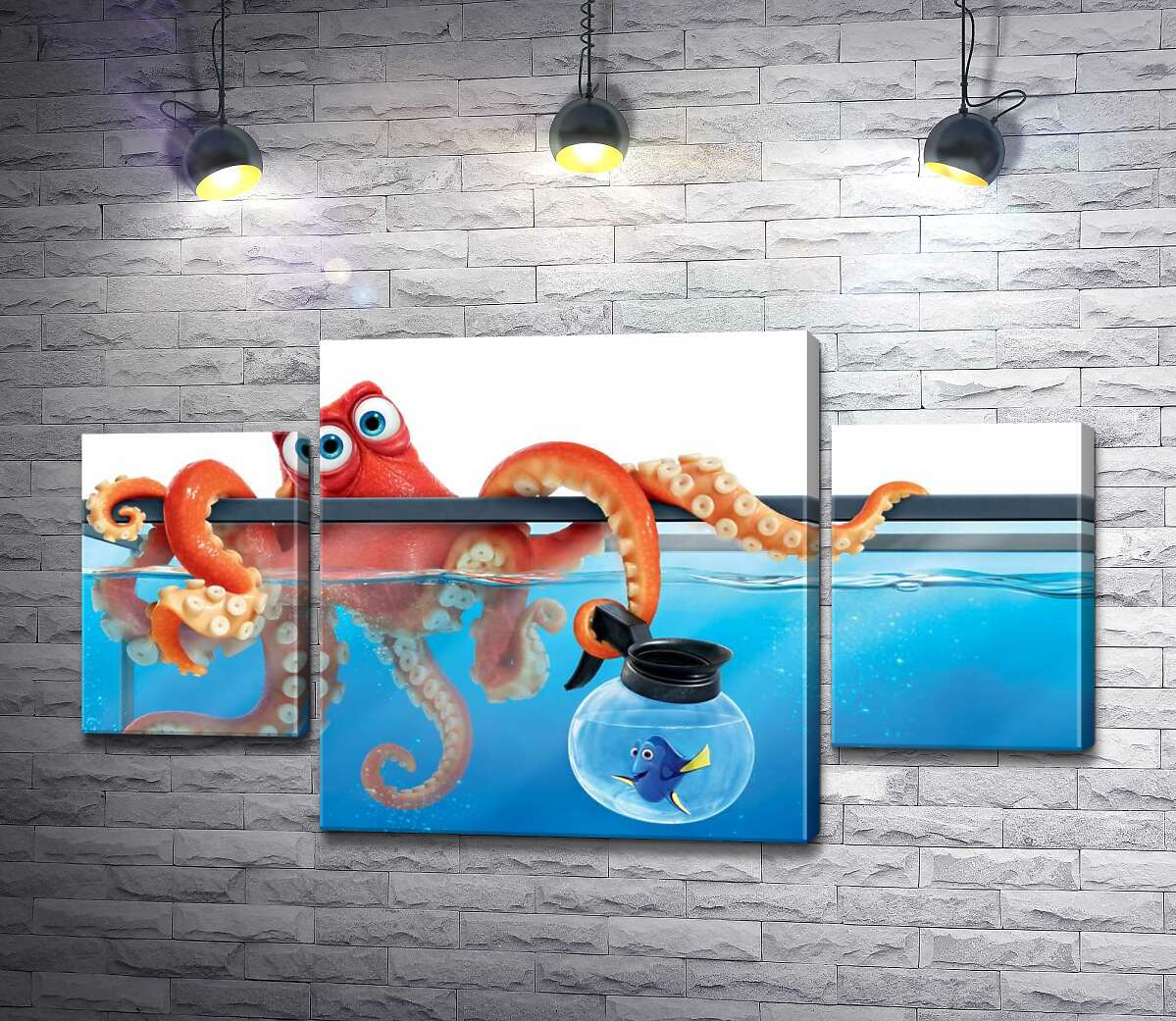 

Модульная картина ArtPoster Герои мультфильма "В поисках Дори" (Finding Dory) осьминог Хэнк и рыба Дори в аквариумах 100x58 см Модуль №7