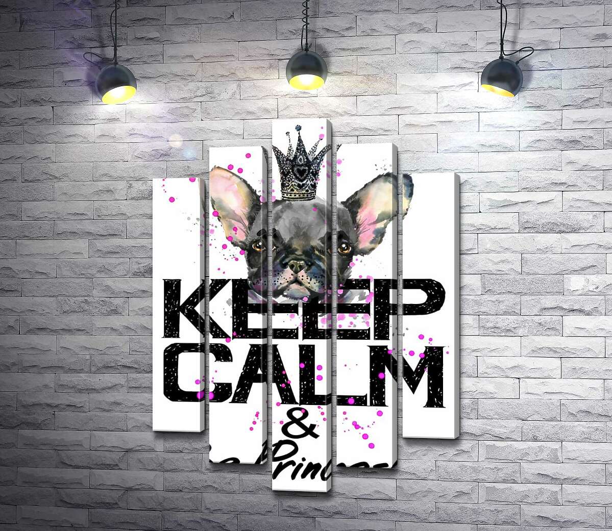 

Модульная картина ArtPoster Голова бульдога виднеется над надписью "keep calm and be princess" 100x148 см Модуль №26