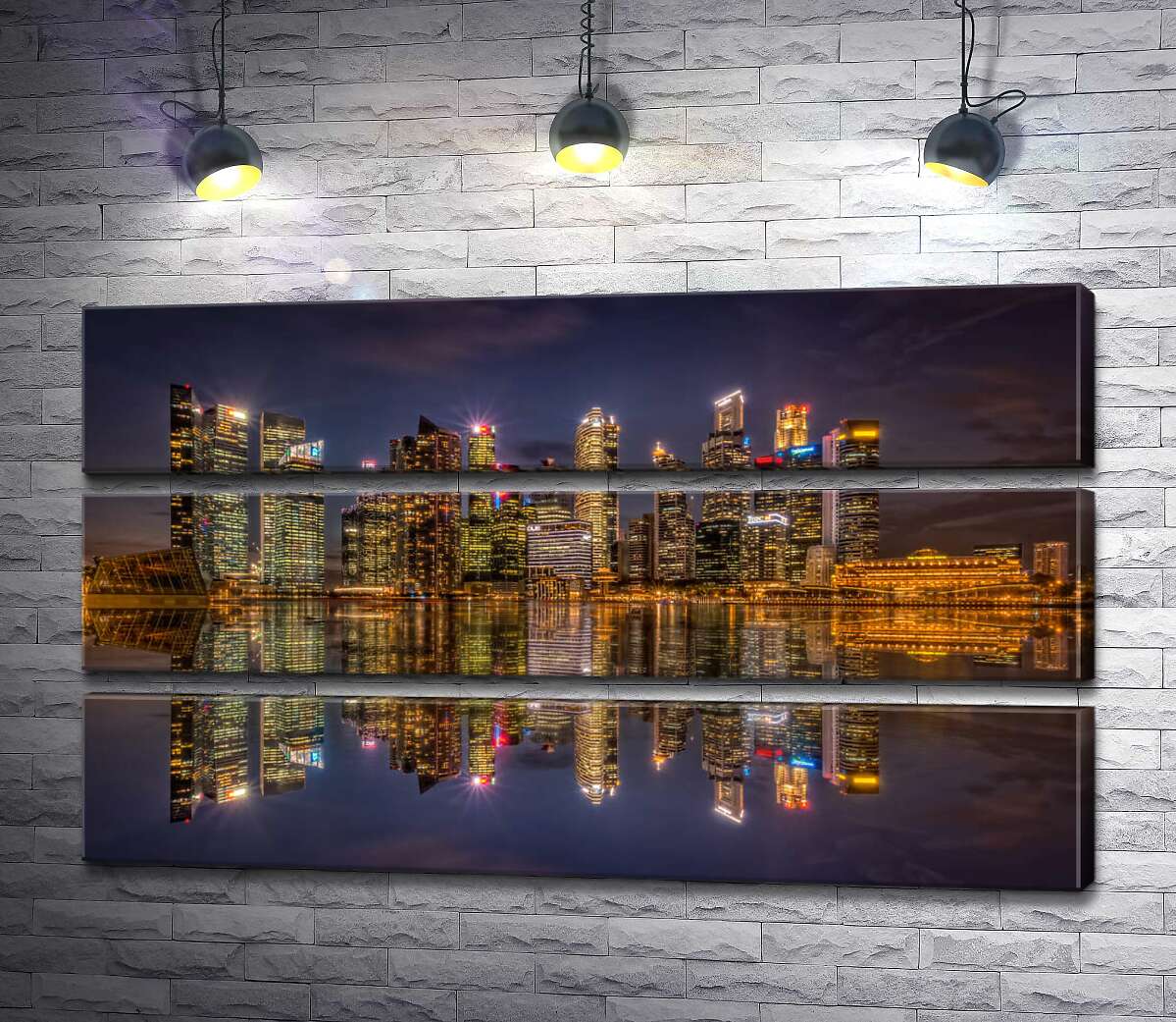 

Модульная картина ArtPoster Зеркальные отражения ночных домов у набережной Сингапура 130x75 см Модуль №13