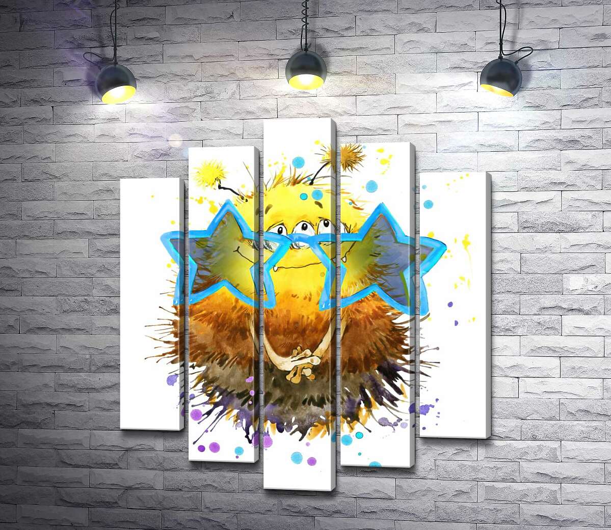 

Модульная картина ArtPoster Застенчивый желтый монстр выглядывет через звездные очки 130x156 см Модуль №26