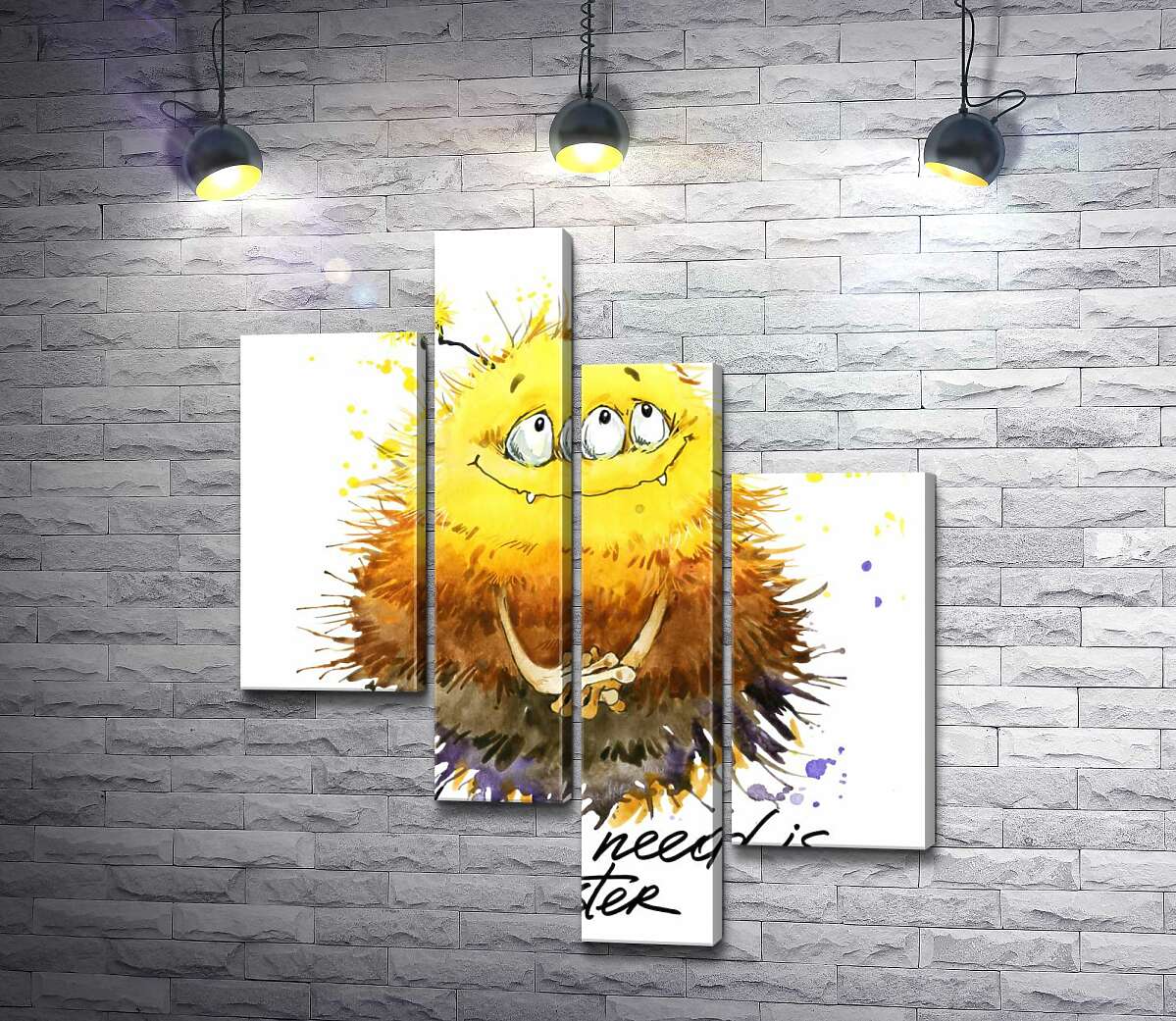 

Модульная картина ArtPoster Застенчивый пушистый монстр с надписью "all you need is monster" 130x155 см Модуль №20