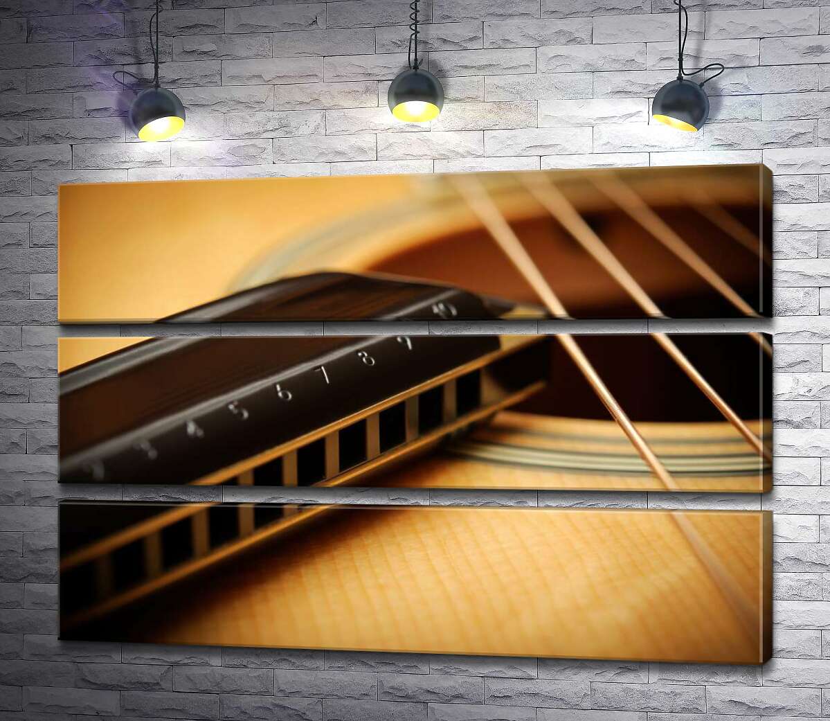 

Модульная картина ArtPoster Изящные гитарные струны в сопровождении губной гармоники 100x69 см Модуль №13