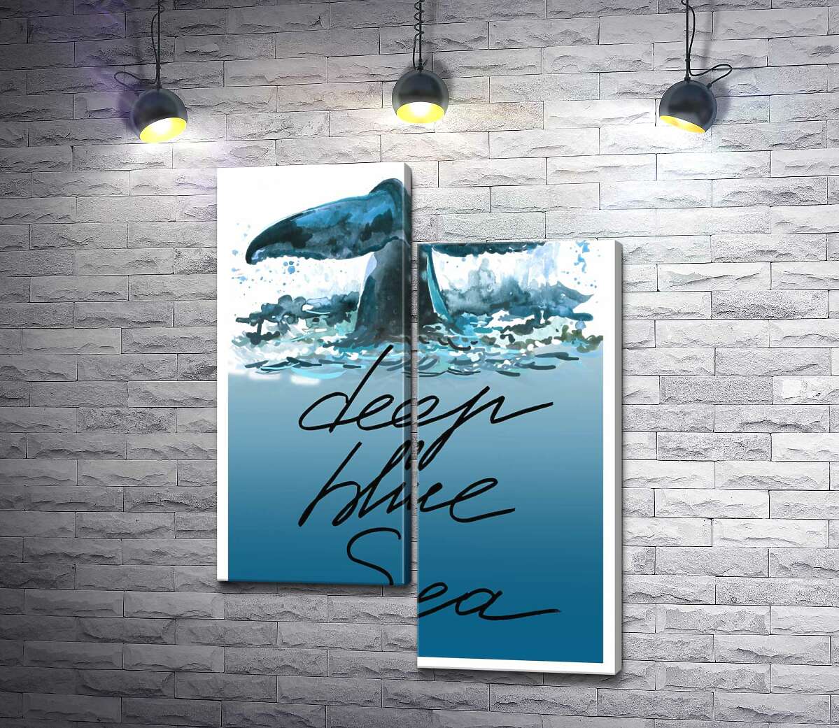

Модульная картина ArtPoster Кит ныряет в голубые воды океана с надписью "deep blue sea" 100x137 см Модуль №5