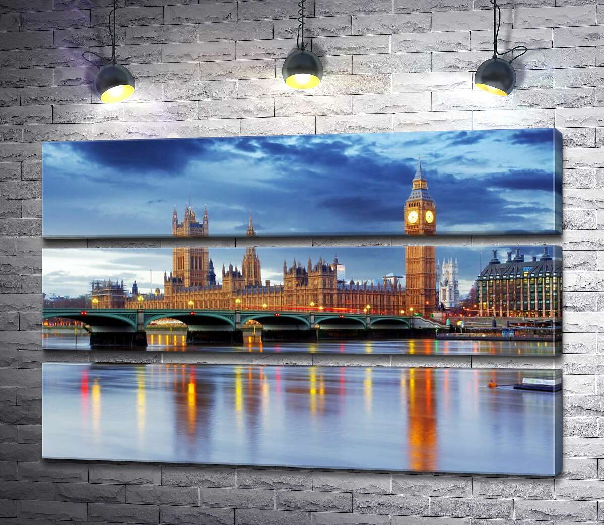 

Модульная картина ArtPoster Здание британского парламента и знаменитый Биг-Бен (Big Ben) виднеются из-за моста через Темзу 94x60 см Модуль №13