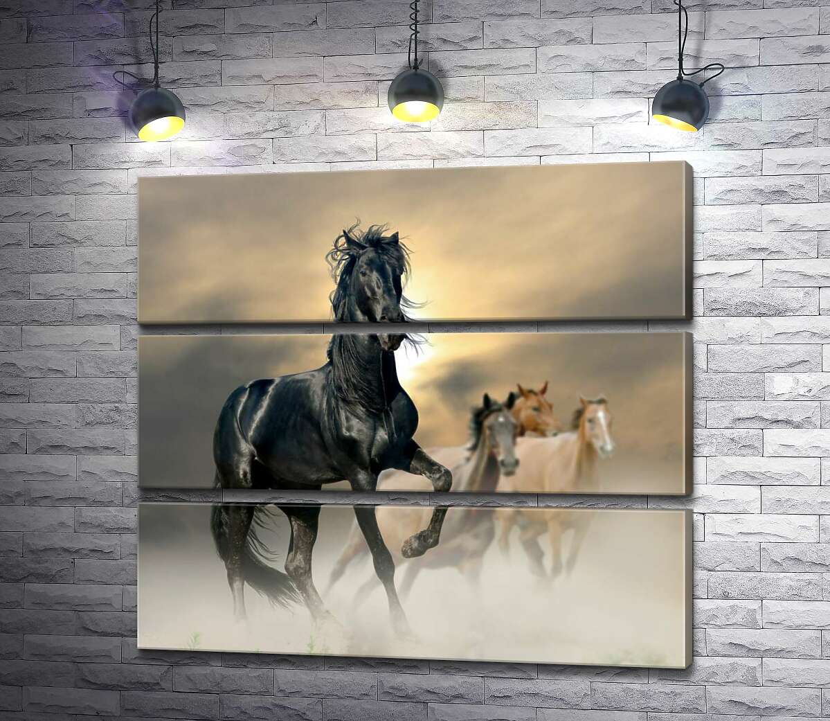 

Модульная картина ArtPoster Изящная фигура вороной лошади выделяется среди табуна 100x90 см Модуль №13