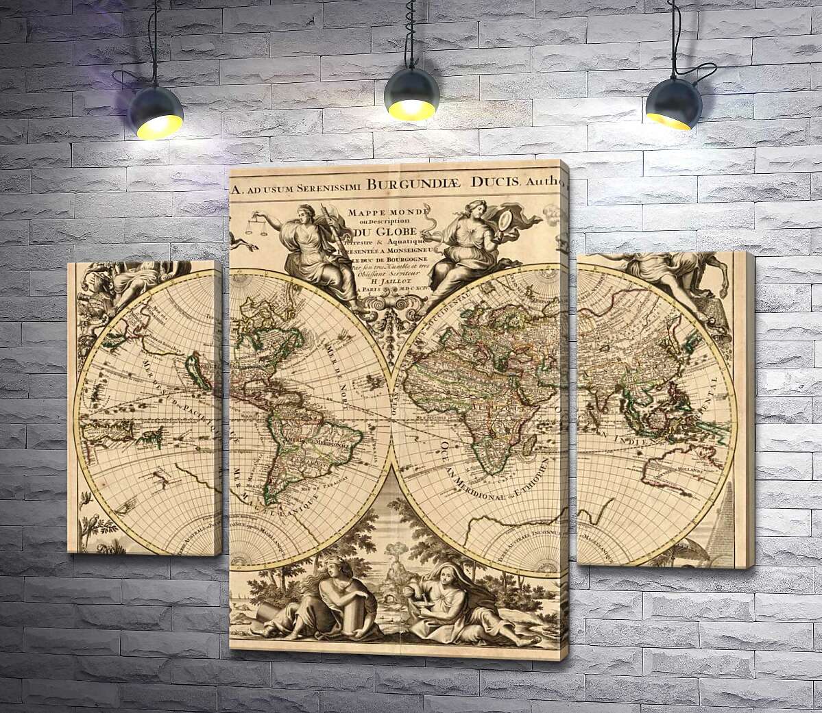 

Модульная картина ArtPoster Карта полушарий Земли 1694 года, авторства французского картографа Юбера Жайо (Hubert Jaillot) 131x105 см Модуль №7