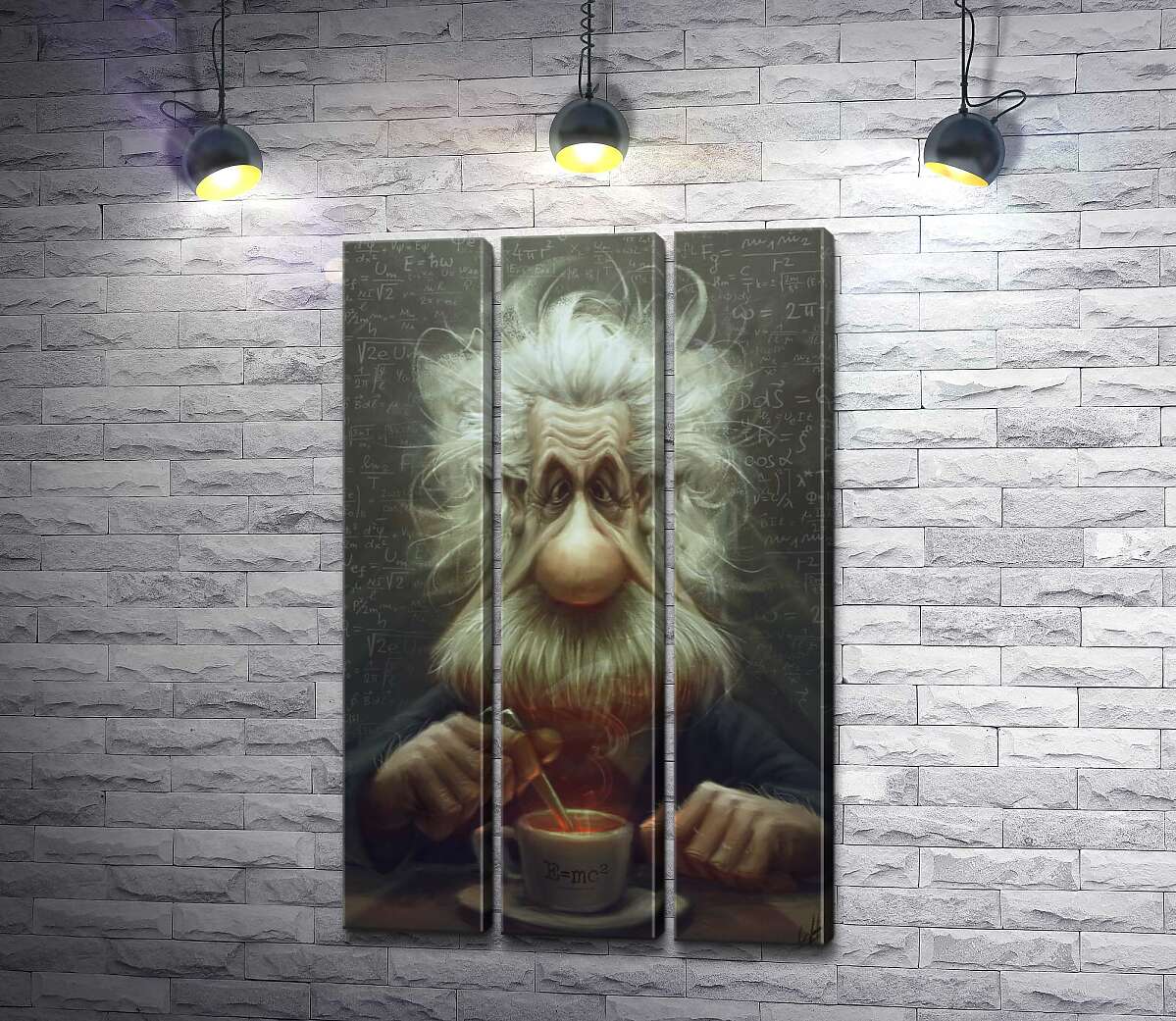 

Модульная картина ArtPoster Карикатура на Альберта Эйнштейна (Albert Einstein), пьющего чай 102x163 см Модуль №11