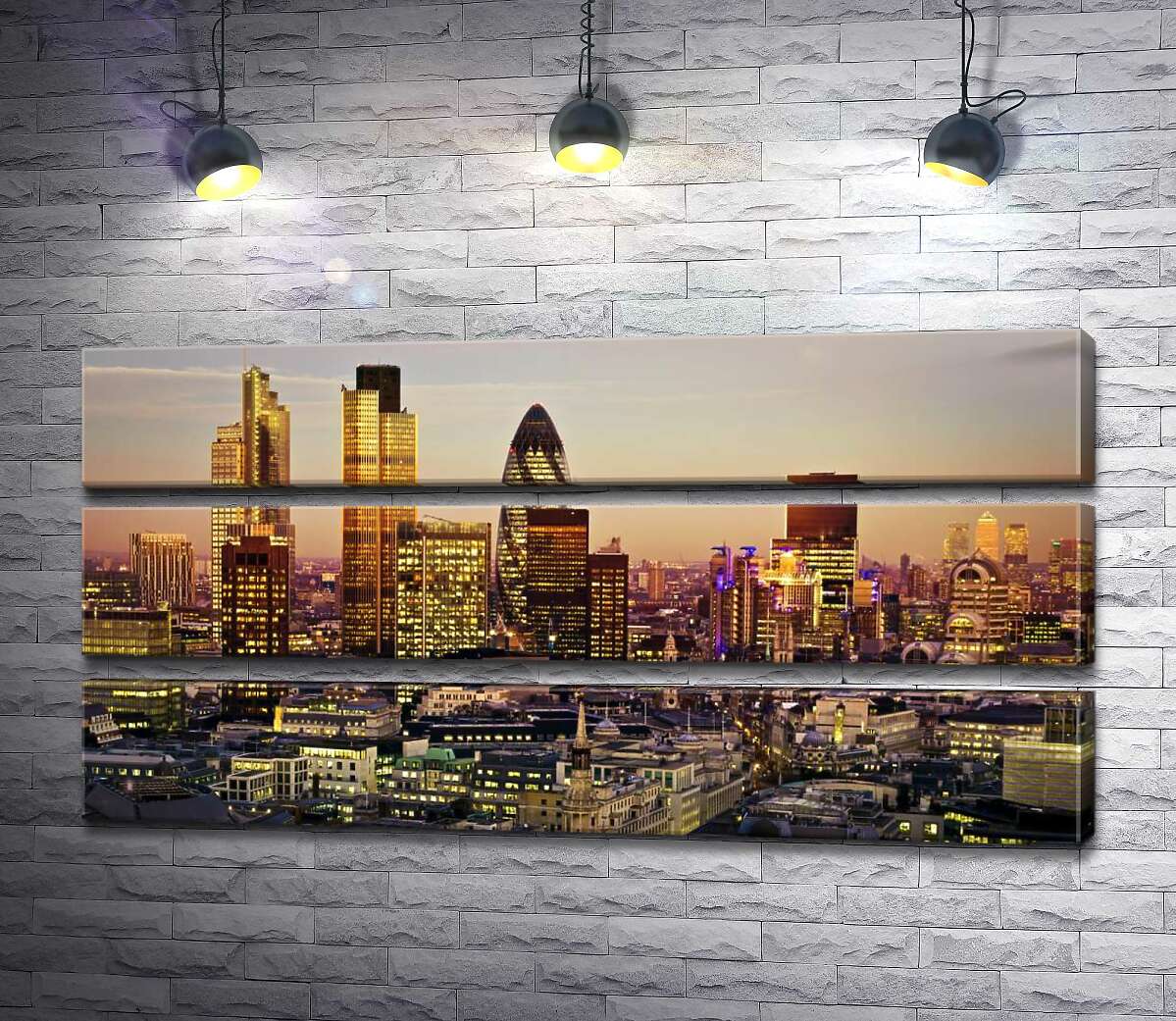 

Модульная картина ArtPoster Золотой свет вечернего солнца отражается в стеклянных небоскребах Лондона 125x60 см Модуль №13