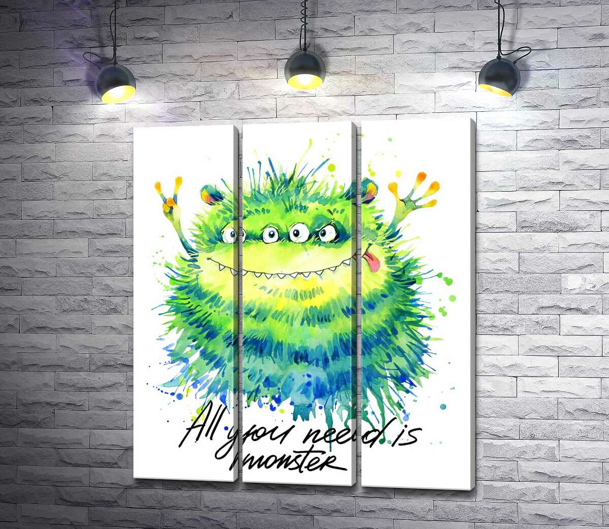 

Модульная картина ArtPoster Зеленый четырехглазый монстр с надписью "all you need is monster" 132x154 см Модуль №11