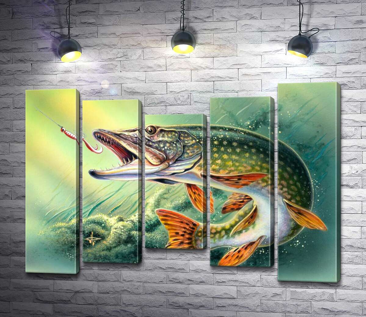 

Модульная картина ArtPoster За мгновение до клева: щука проглатывает крючок 130x95 см Модуль №28