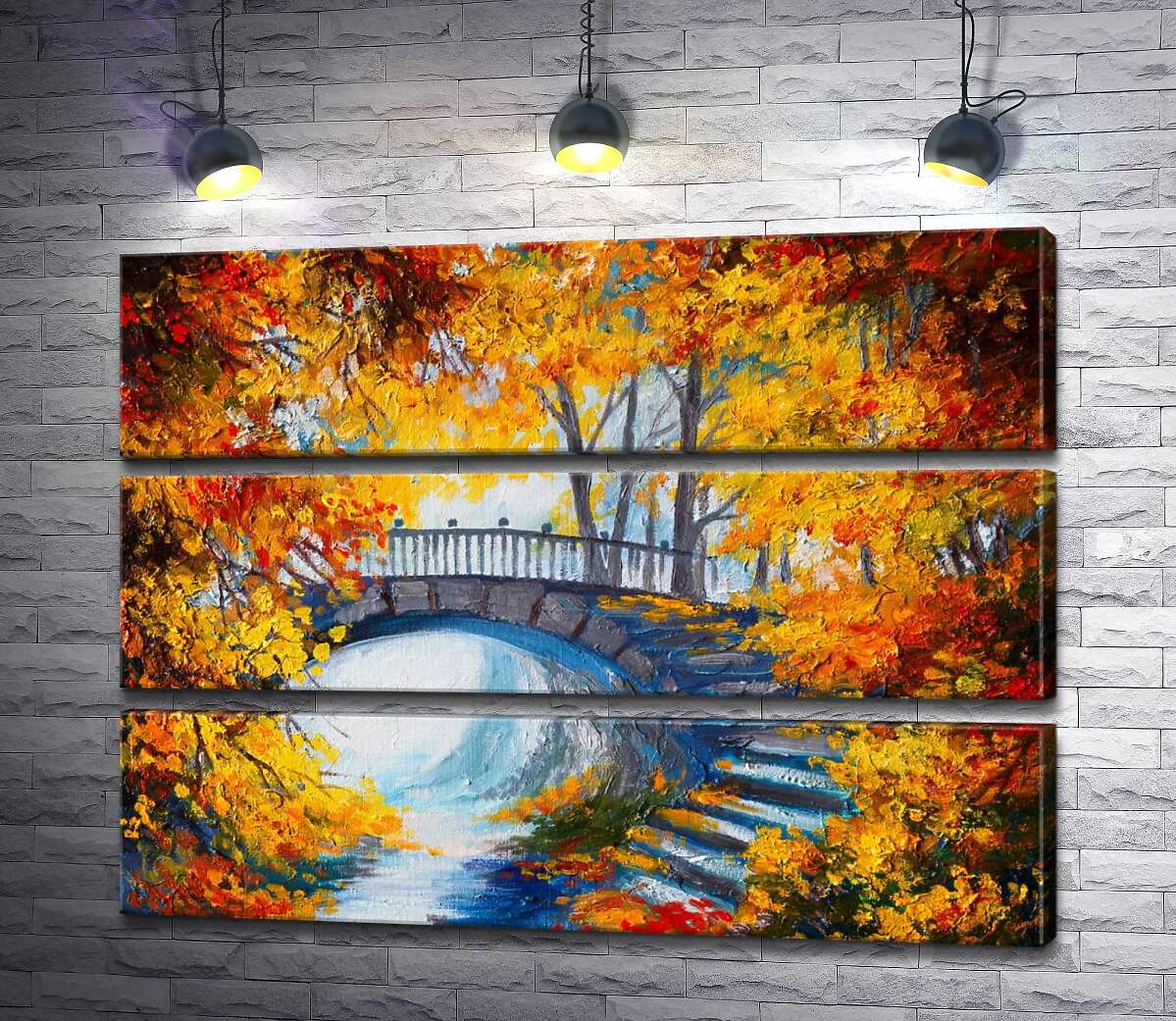 

Модульная картина ArtPoster Золотистая арка из осенних деревьев открывает вид на каменный мостик 81x60 см Модуль №13