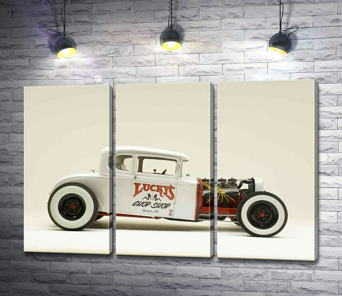 

Модульная картина ArtPoster Исключительный белый автомобиль Lucky's chop shop 102x67 см Модуль №11