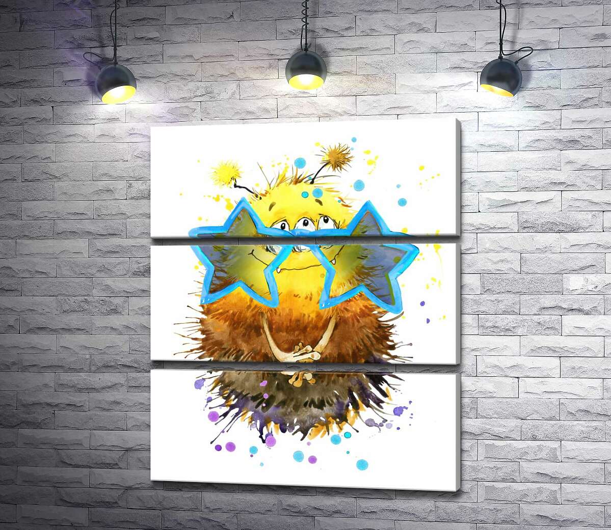

Модульная картина ArtPoster Застенчивый желтый монстр выглядывет через звездные очки 51x60 см Модуль №13