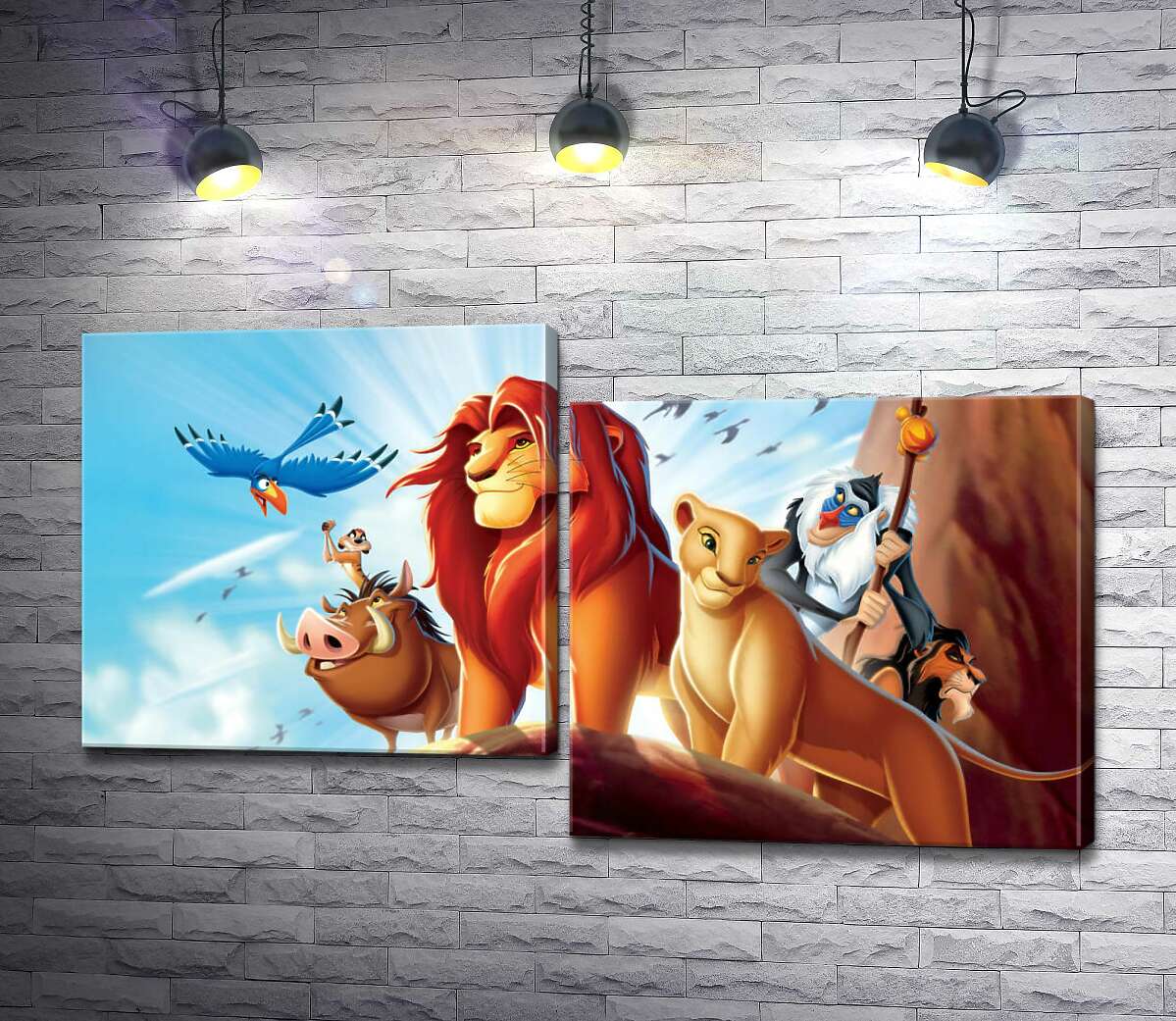 

Модульная картина ArtPoster Животные – герои мультфильма "Король Лев" (The Lion King) стоят на краю скалы во главе с Симбой 130x74 см Модуль №5