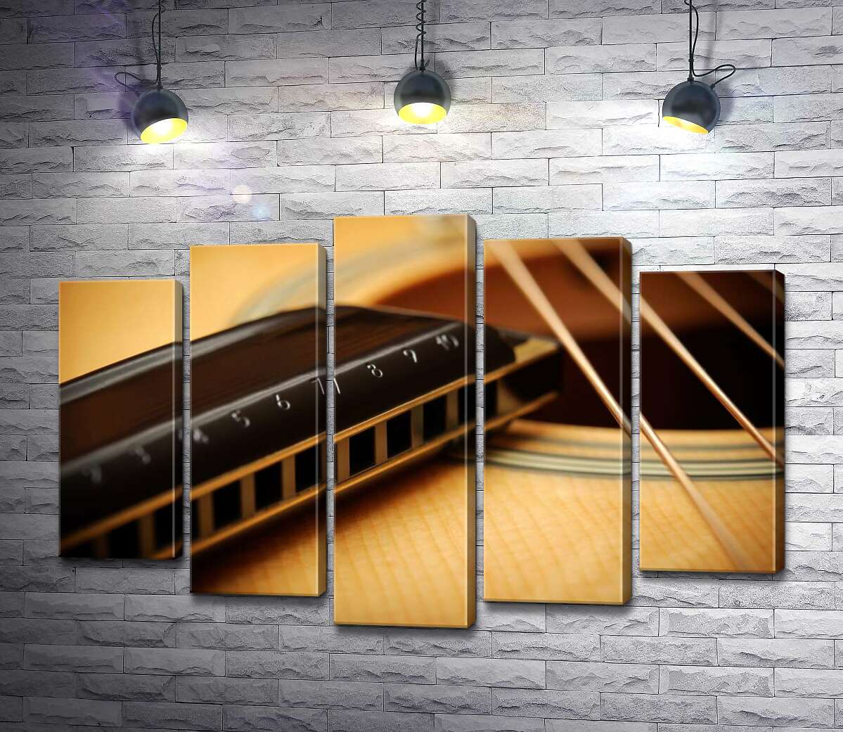 

Модульная картина ArtPoster Изящные гитарные струны в сопровождении губной гармоники 130x88 см Модуль №26