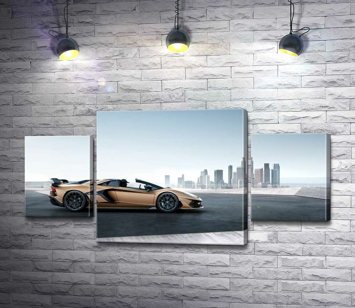 

Модульная картина ArtPoster Золотой автомобиль Ламборгини (Lamborghini Aventador) с черными элементами 131x65 см Модуль №7
