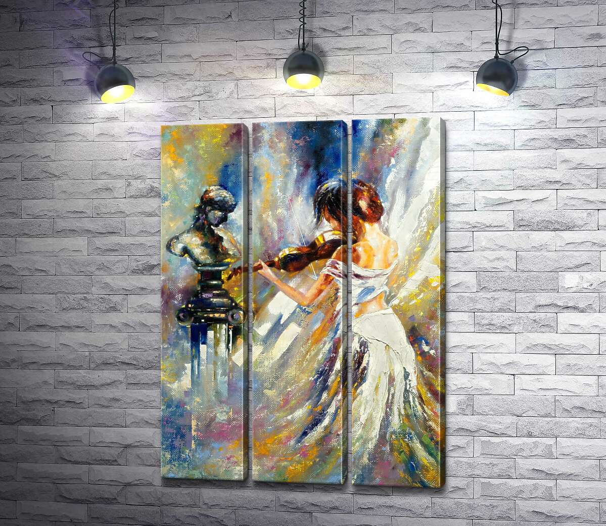 

Модульная картина ArtPoster Изящная девушка играет на скрипке перед греческой статуей 132x186 см Модуль №11