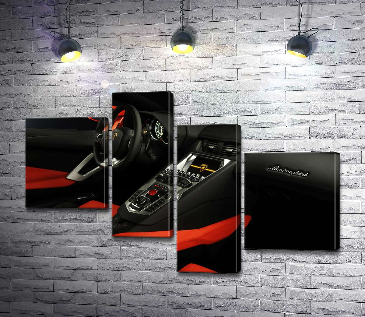 

Модульная картина ArtPoster Изысканный салон автомобиля Ламборгини в красно-черных тонах 100x67 см Модуль №20