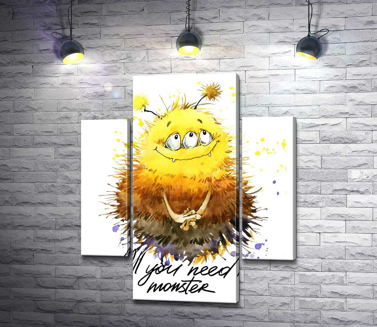 

Модульная картина ArtPoster Застенчивый пушистый монстр с надписью "all you need is monster" 100x119 см Модуль №7