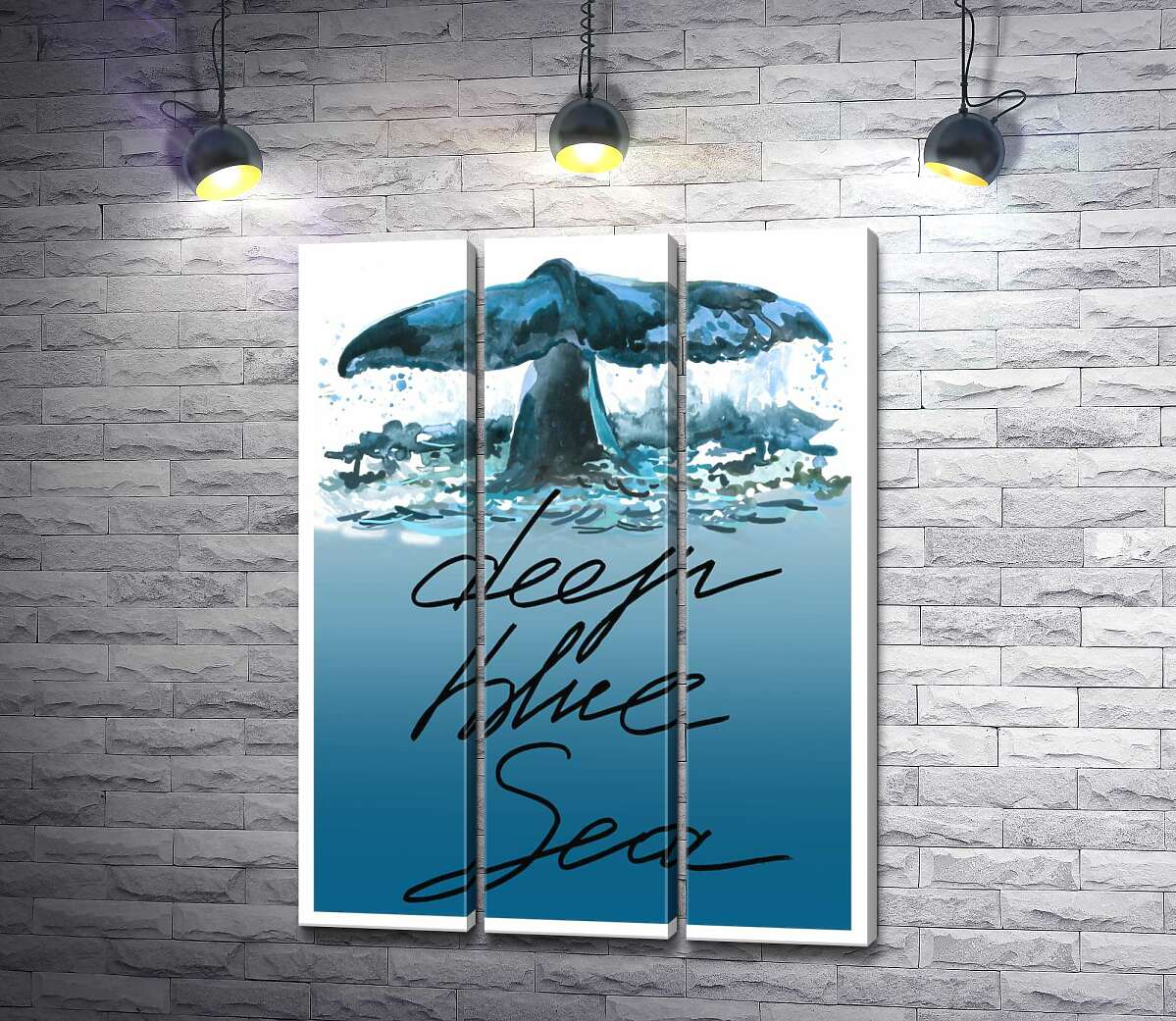 

Модульная картина ArtPoster Кит ныряет в голубые воды океана с надписью "deep blue sea" 102x136 см Модуль №11