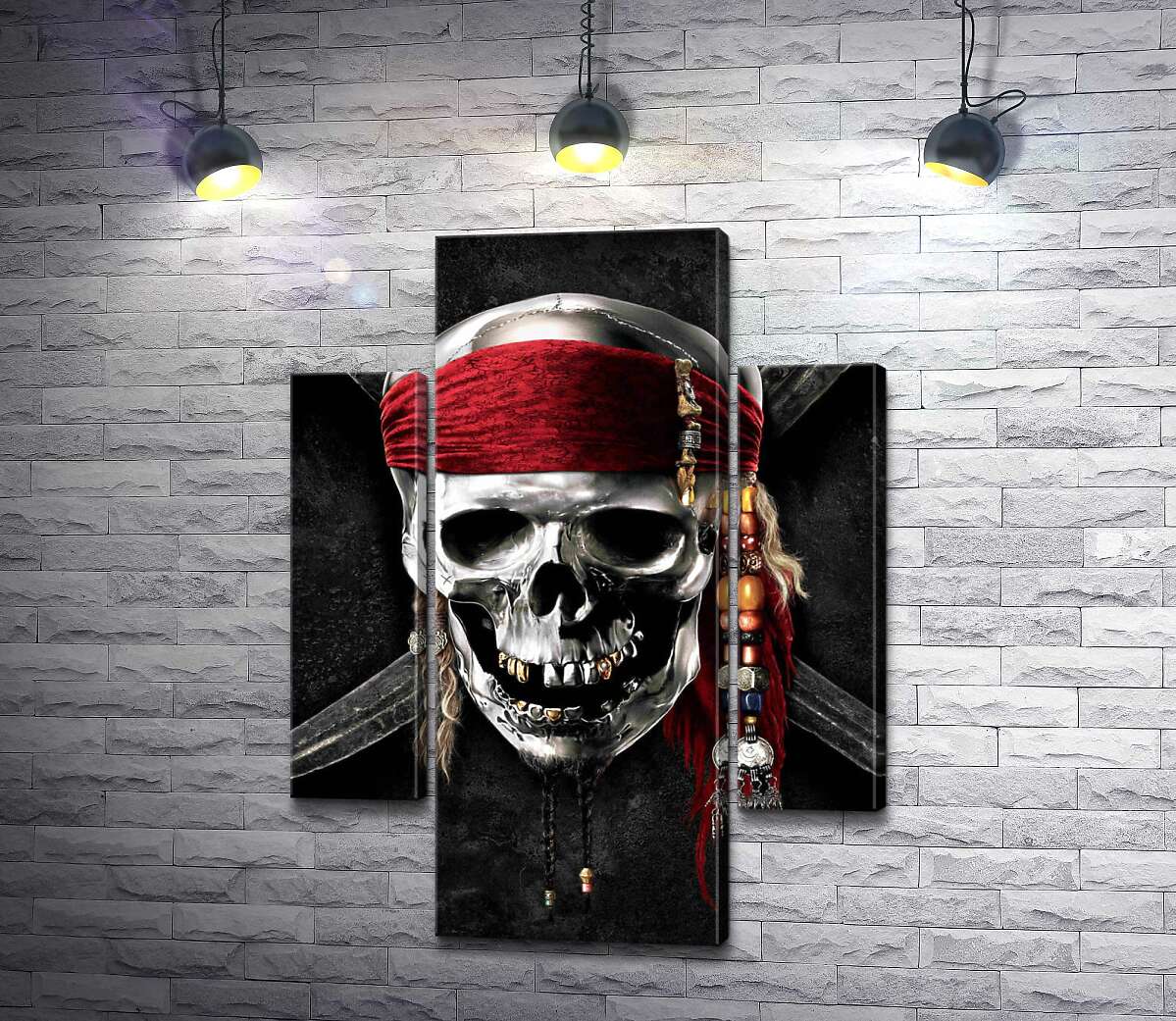 

Модульная картина ArtPoster Знаменитый череп Джека Воробья (Jack Sparrow) на фильме "Пираты Карибского моря" (Pirates of the Caribbean) 131x175 см Модуль №7