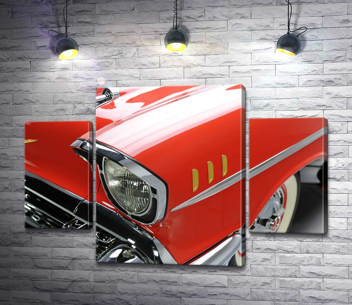 

Модульная картина ArtPoster Изысканная фара морковно-красного автомобиля Chevrolet Bel Air 80x54 см Модуль №7