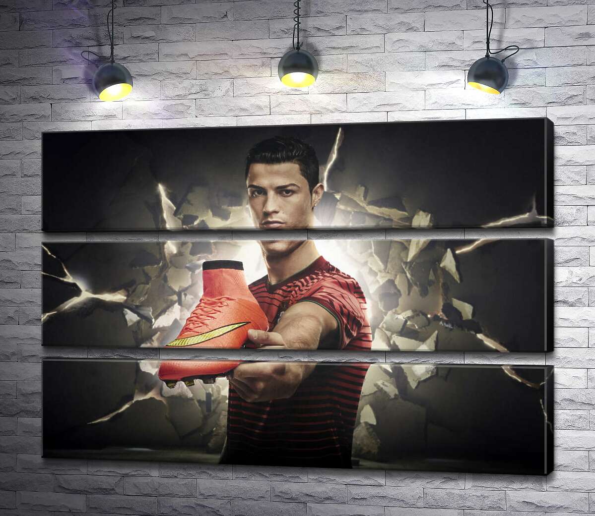 

Модульная картина ArtPoster Криштиану Роналду (Cristiano Ronaldo) рекламирует футбольные бутсы от фирмы Nike 130x87 см Модуль №13