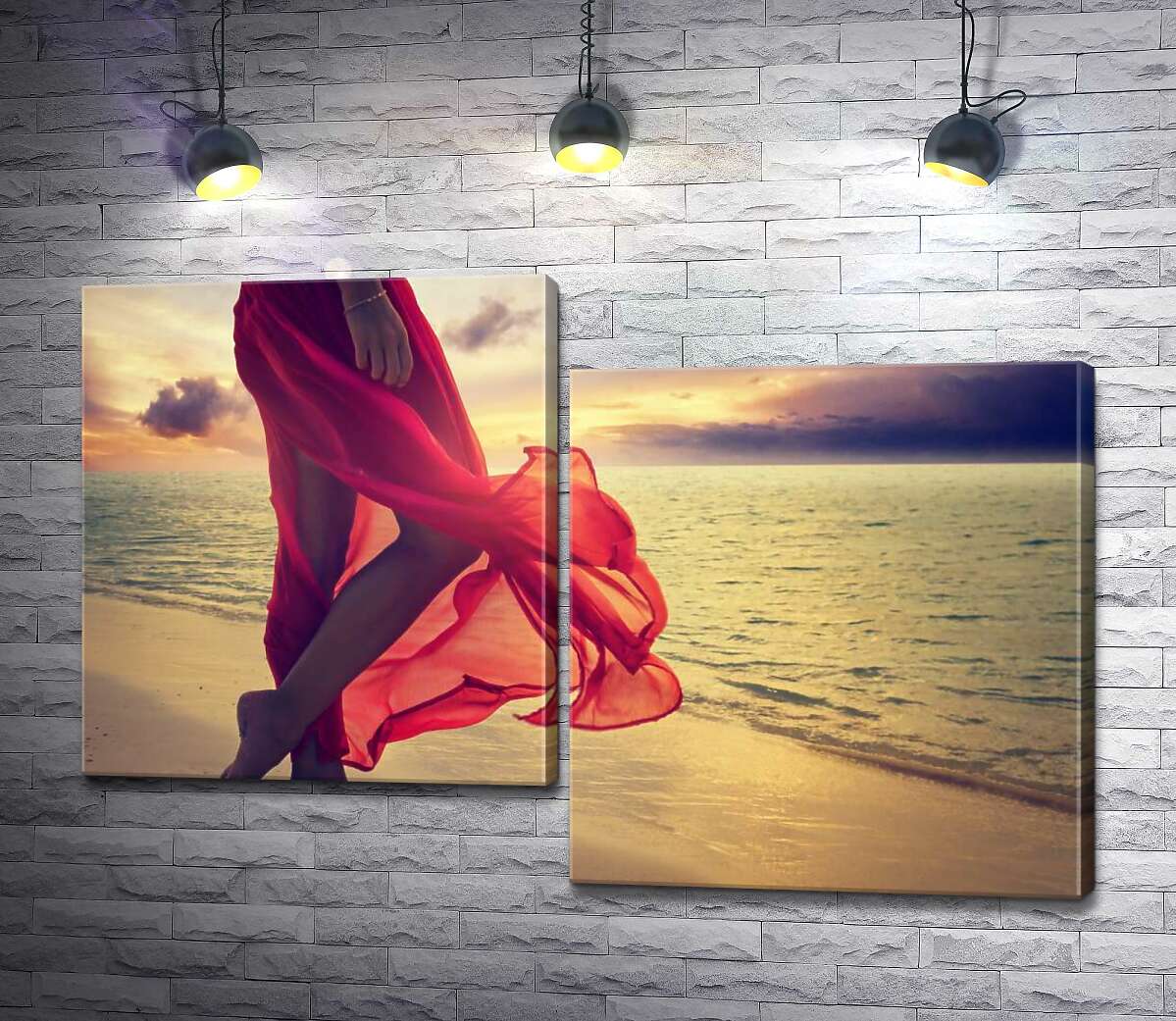 

Модульная картина ArtPoster Красная ткань прозрачного платья развевается от морского бриза 130x87 см Модуль №5