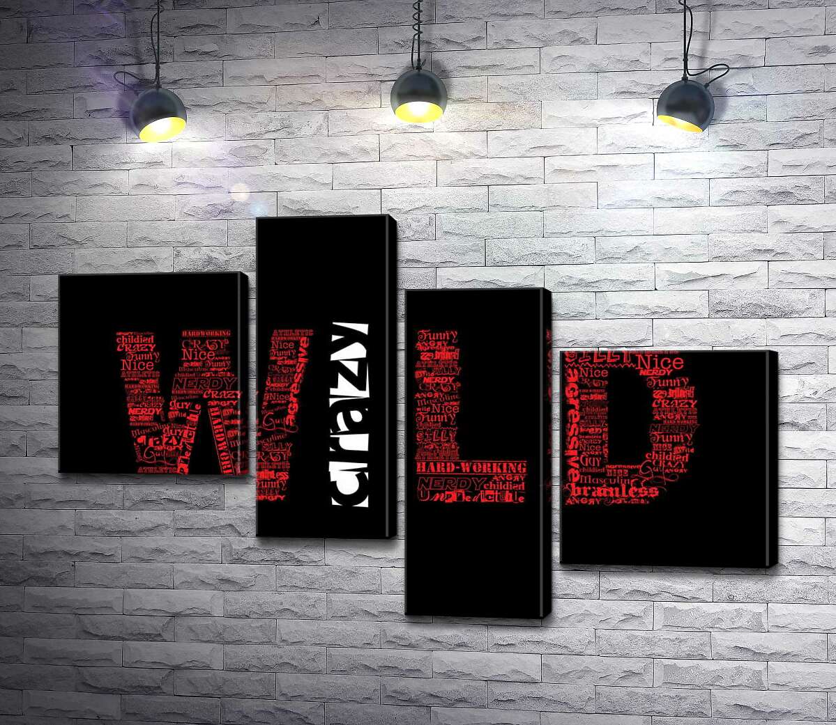 

Модульная картина ArtPoster Красная надпись "Дикий" (Wild) на черном фоне 100x66 см Модуль №20