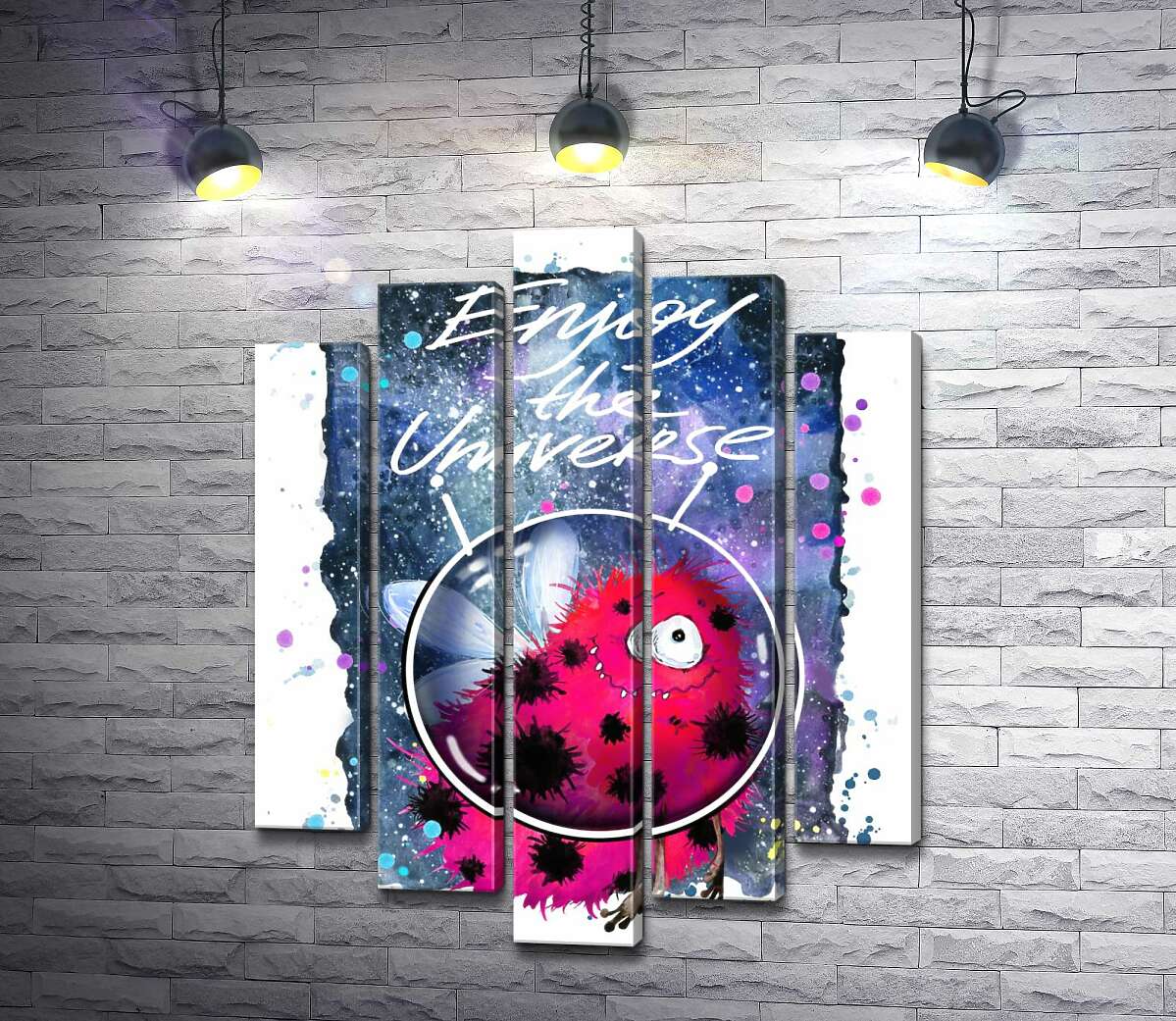 

Модульная картина ArtPoster Красный монстр с крылышками среди космоса с надписью "Enjoy the Universe" 130x168 см Модуль №26